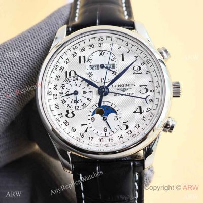 Replica Longines Master Collection Moonphase Leather Strap 40MM Watch White Arabic